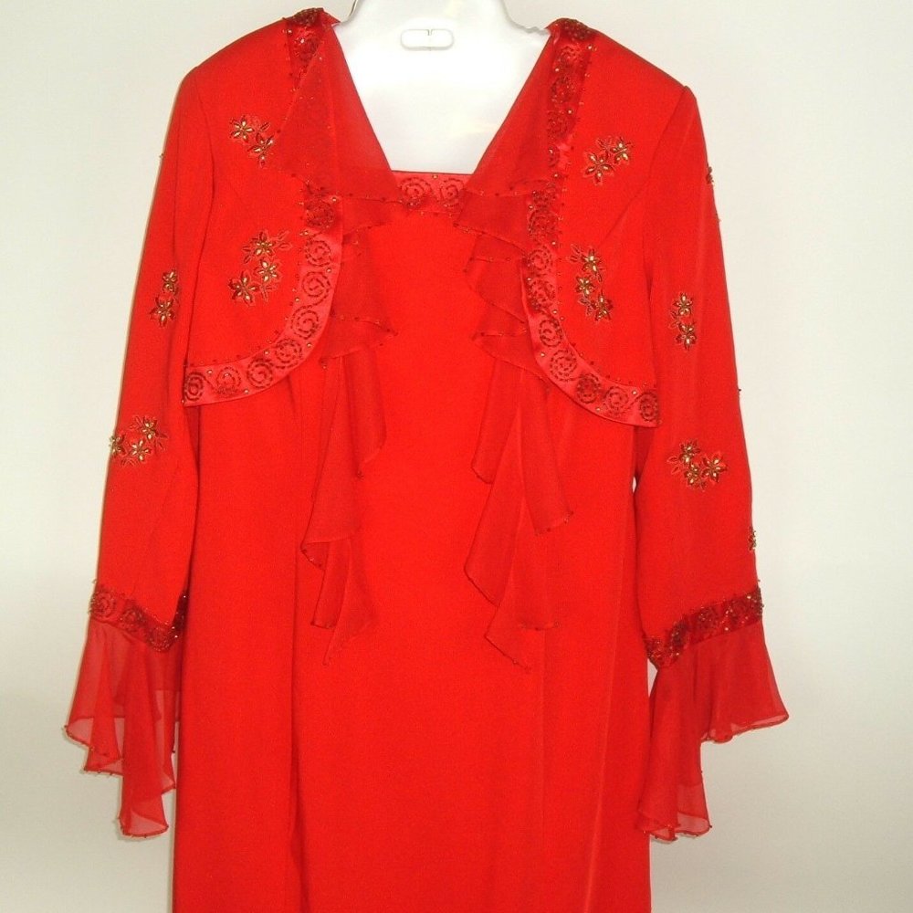 Donna Vinci Dress Womens Red Beaded Layered Look 6